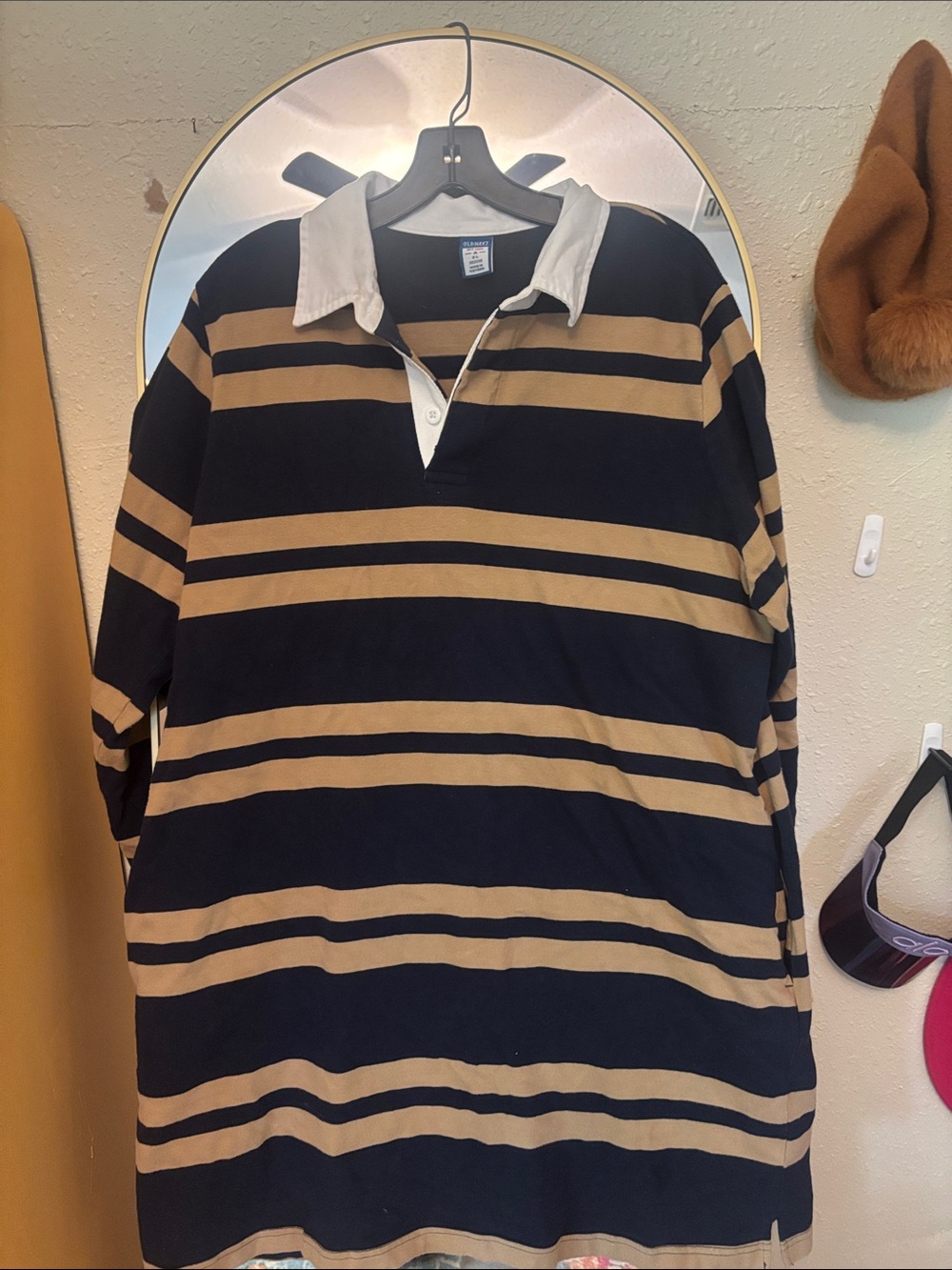 Old Navy Black and Tan Striped Long Sleeve Dress